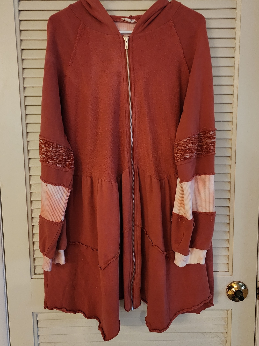 POL Rust Zip-Front Hooded Long-Sleeve Dress with Contrast Cuffs